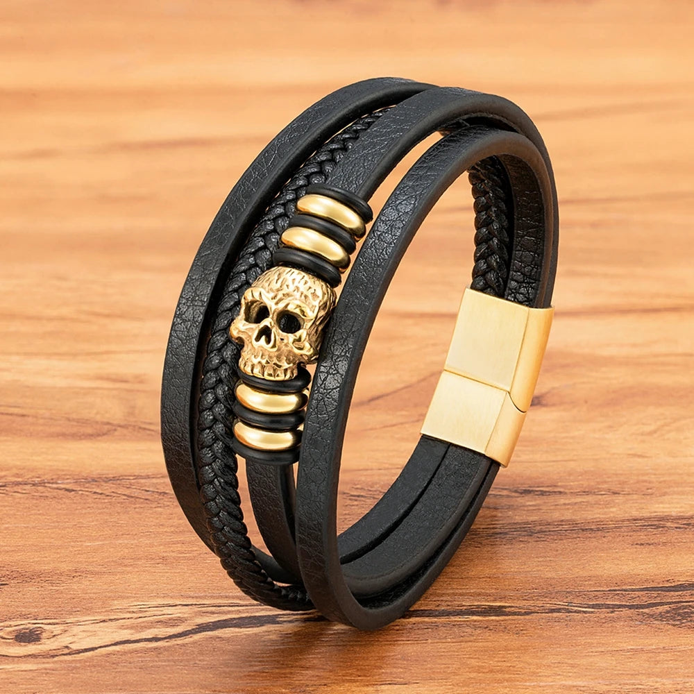 Bracelets cuir tissé crâne