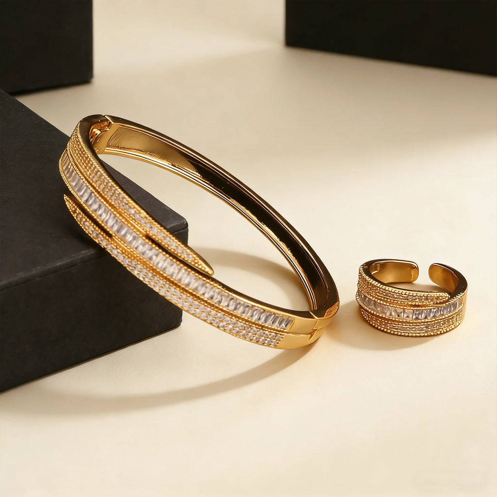 Ensemble de bracelets et bagues pour femmes or ou argent