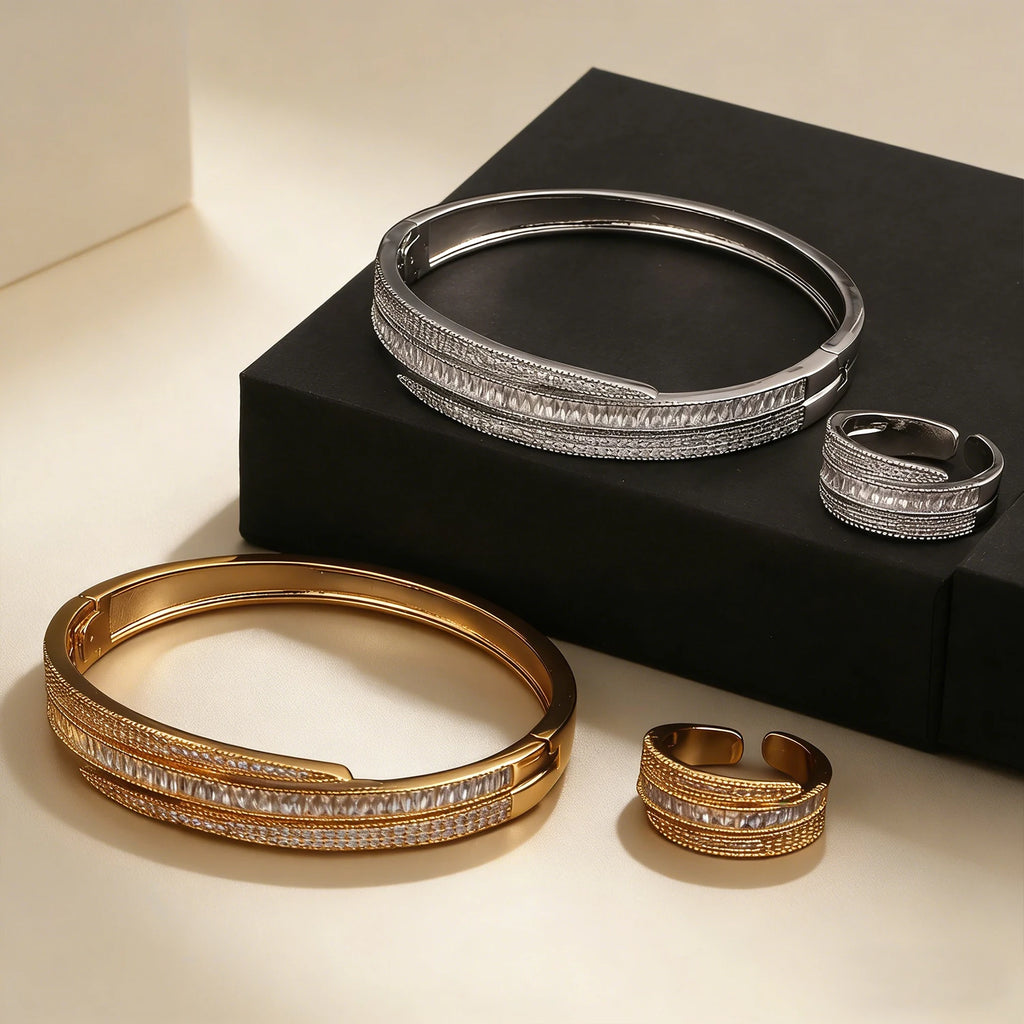 Ensemble de bracelets et bagues pour femmes or ou argent