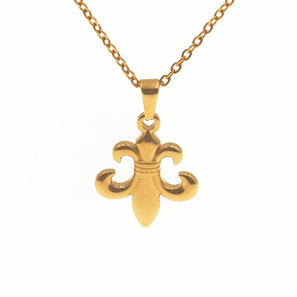 Collier en acier inoxydable avec fleur de lys pour femme