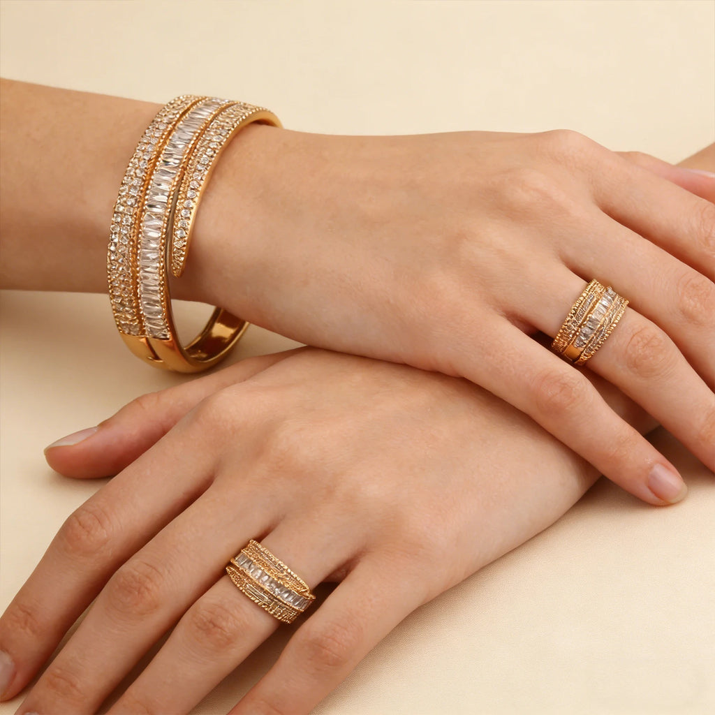 Ensemble de bracelets et bagues pour femmes or ou argent