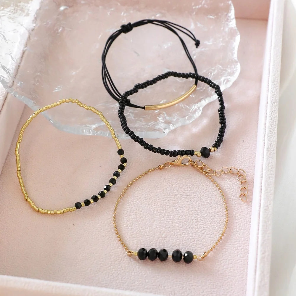 Bracelets en pierre de verre noir