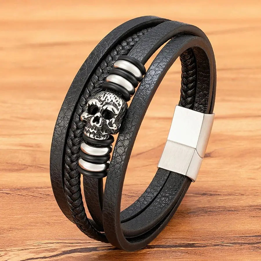 Bracelets cuir tissé crâne