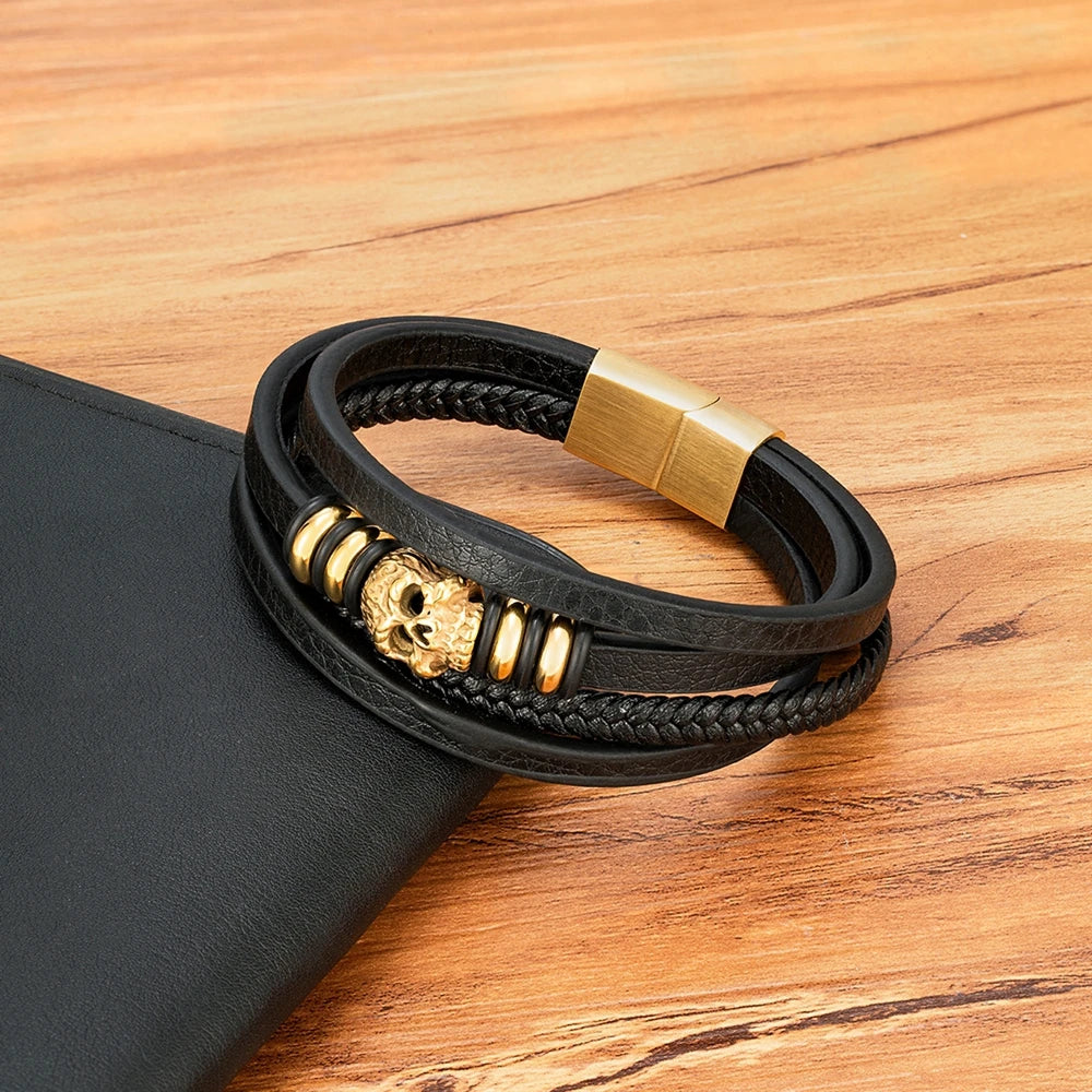 Bracelets cuir tissé crâne